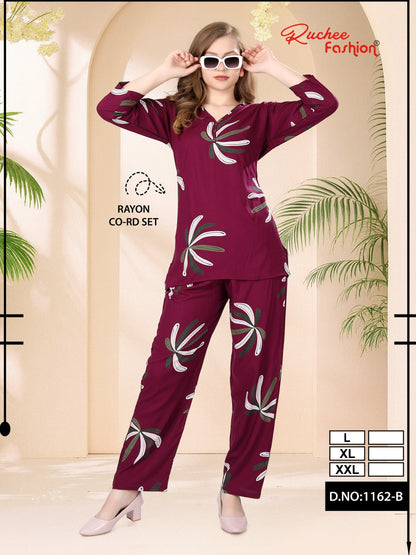 Vol 1162 Ruchee Fashion Rayon Co Ord Set Manufacturer Ahmedabad