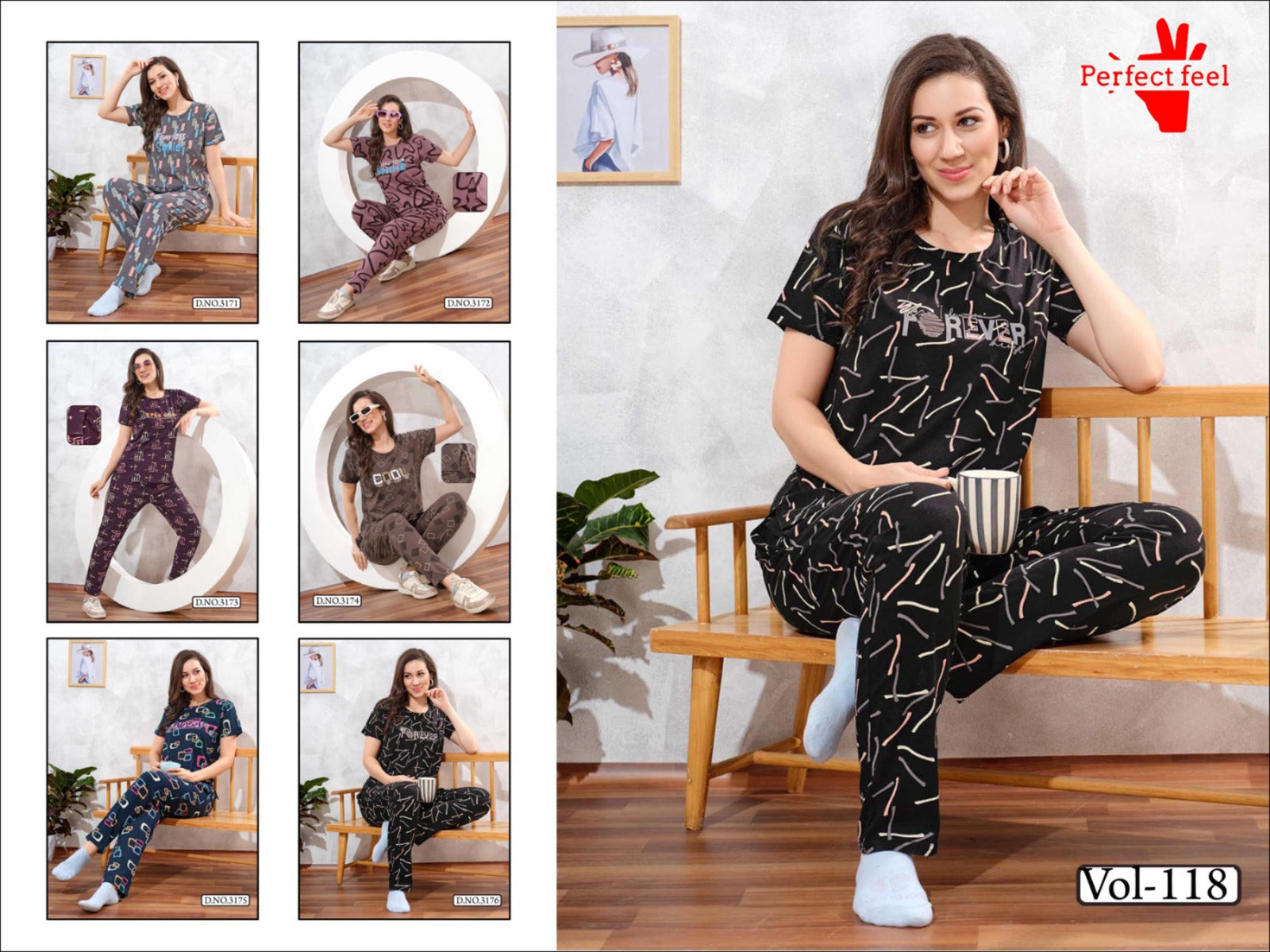 Vol 118 Print Perfect Feel Hosiery Pyjama Night Suits Supplier Gujarat