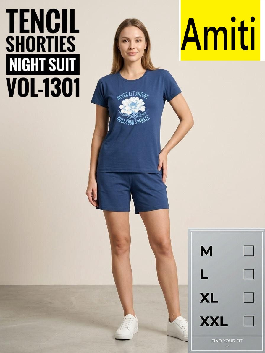 Vol 1301 Amiti Tencil Shorts Night Suits Exporter Ahmedabad