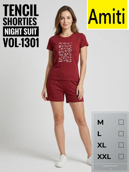 Vol 1301 Amiti Tencil Shorts Night Suits Exporter Ahmedabad