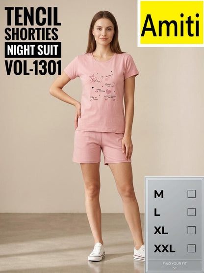 Vol 1301 Amiti Tencil Shorts Night Suits Exporter Ahmedabad