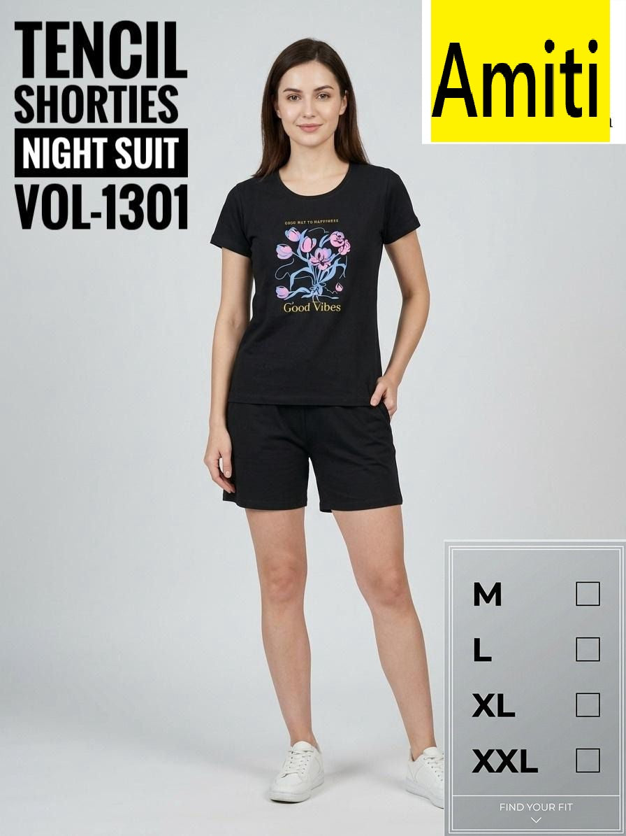 Vol 1301 Amiti Tencil Shorts Night Suits Exporter Ahmedabad