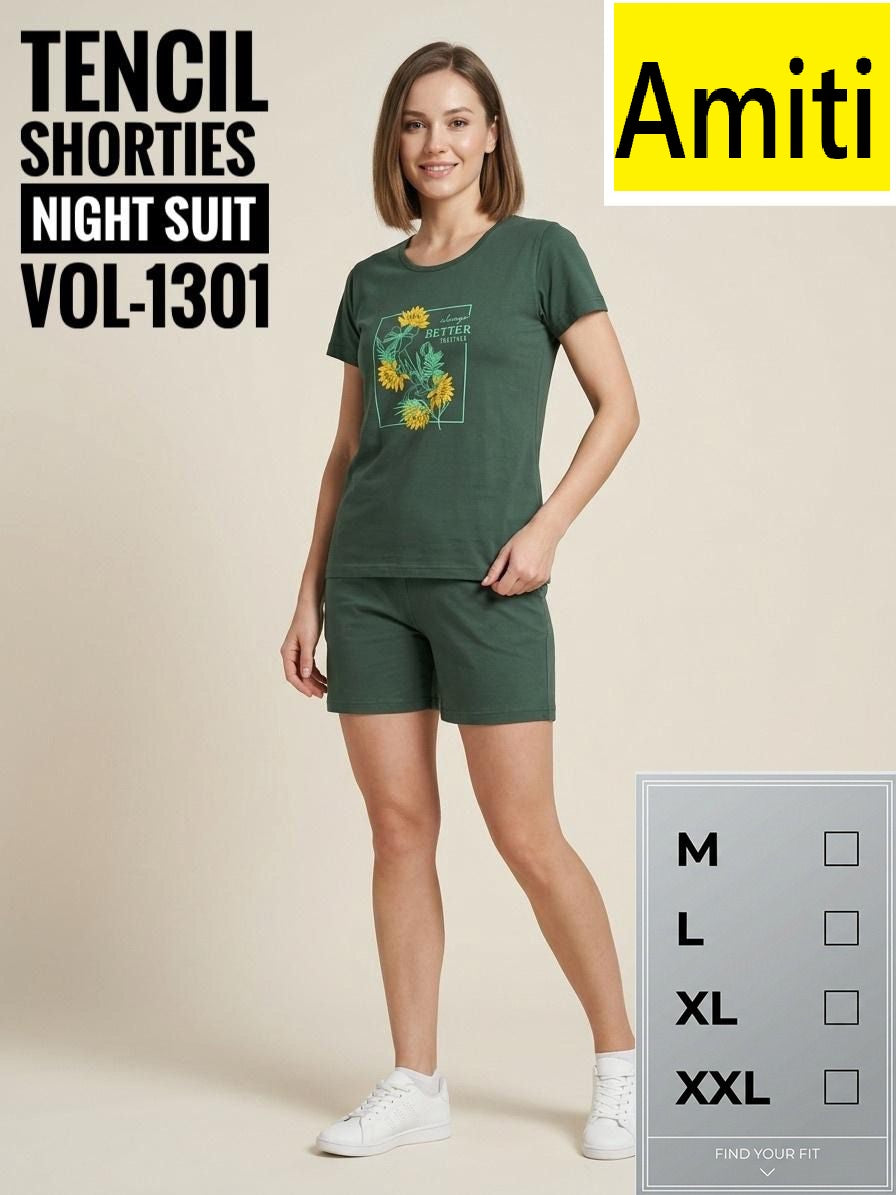 Vol 1301 Amiti Tencil Shorts Night Suits Exporter Ahmedabad