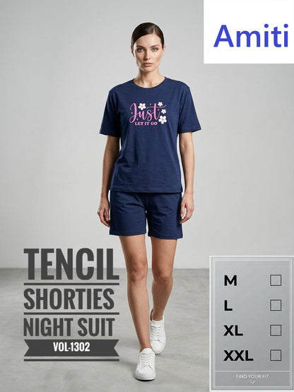Vol 1302 Plain Amiti Tencil Shorts Night Suits Supplier Ahmedabad