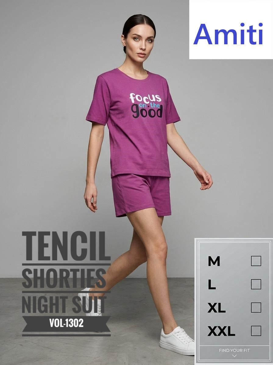 Vol 1302 Plain Amiti Tencil Shorts Night Suits Supplier Ahmedabad