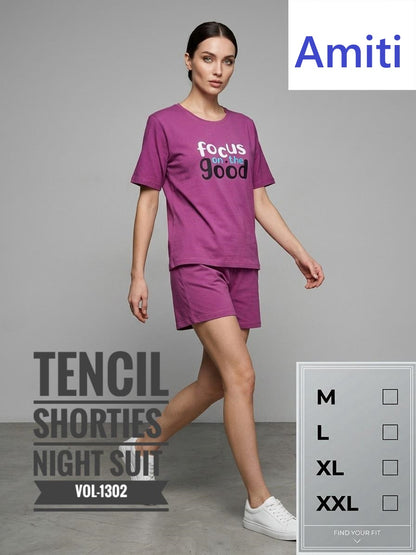 Vol 1302 Plain Amiti Tencil Shorts Night Suits Supplier Ahmedabad