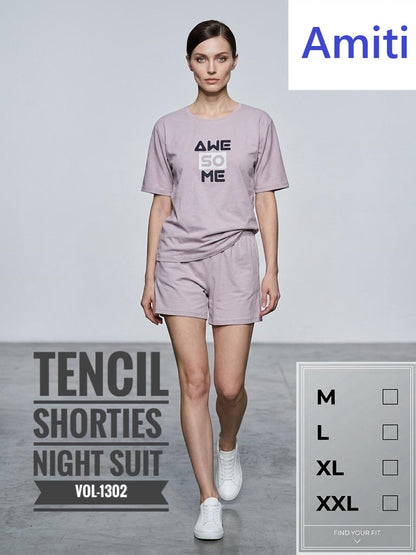 Vol 1302 Plain Amiti Tencil Shorts Night Suits Supplier Ahmedabad
