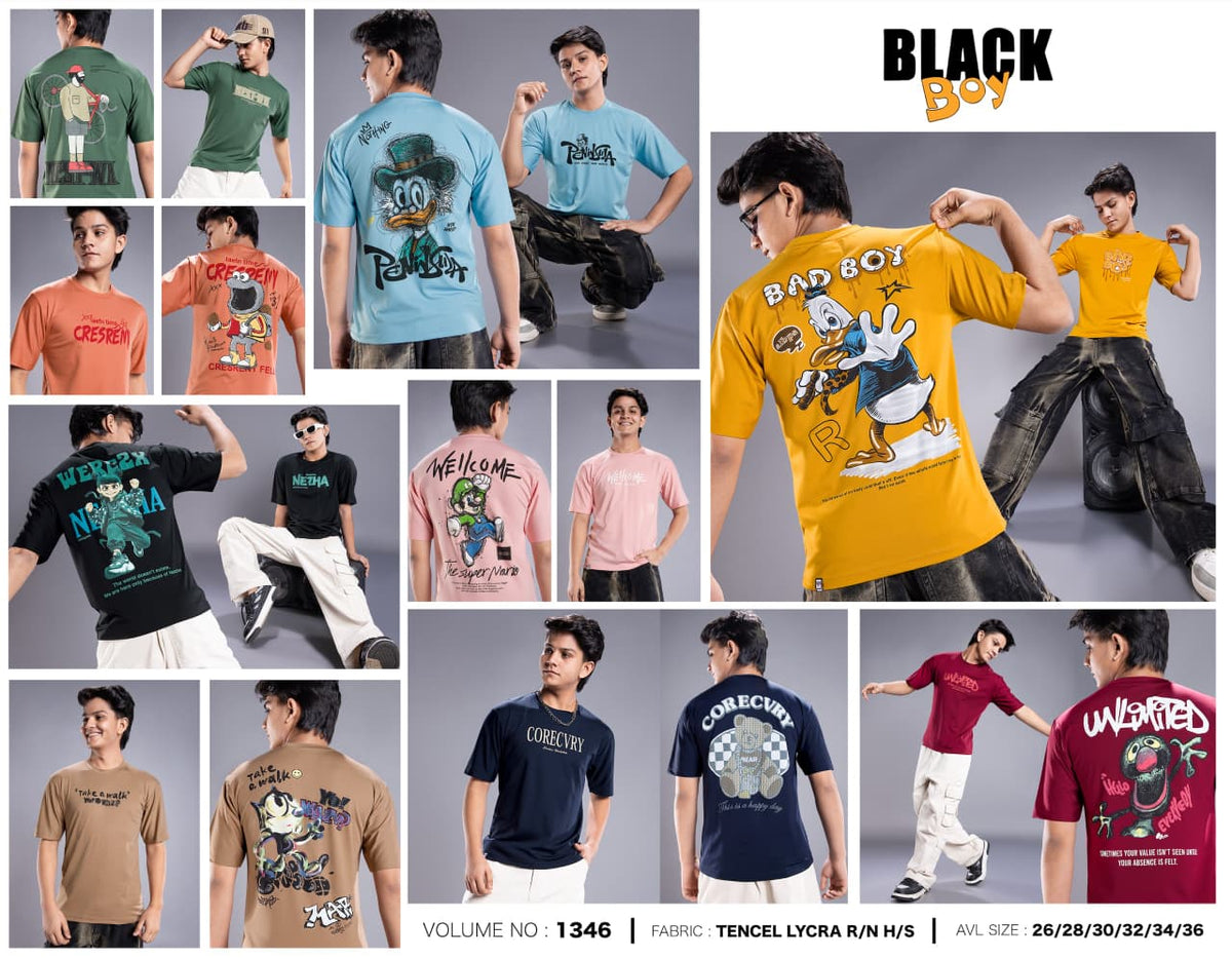 Vol 1346 Oversized Black Tencil Lycra Boys Tshirt Manufacturer Ahmedabad