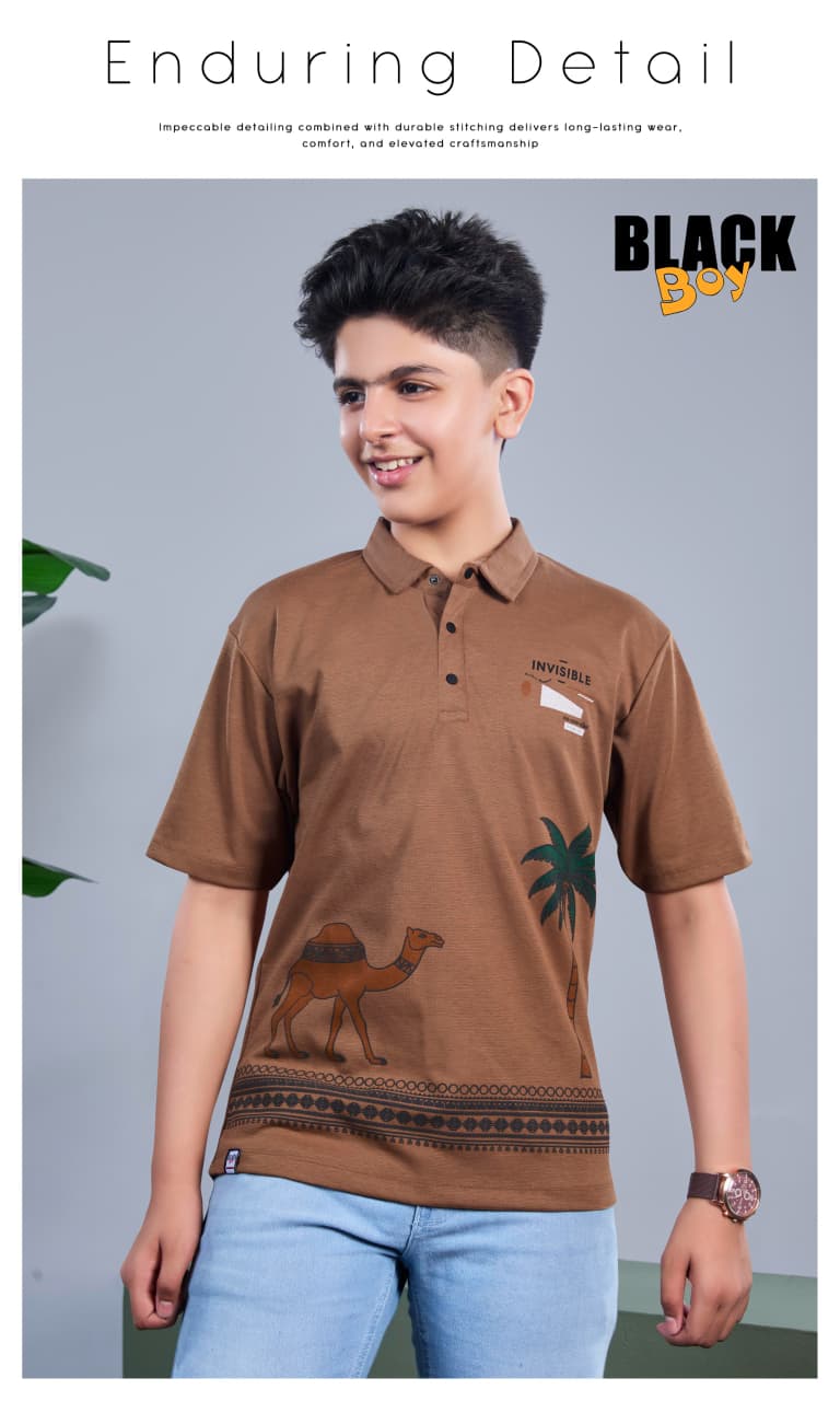 Vol 1348 Black Canvas Interlock Boys Tshirt Supplier India