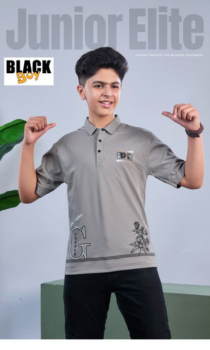 Vol 1348 Black Canvas Interlock Boys Tshirt Supplier India