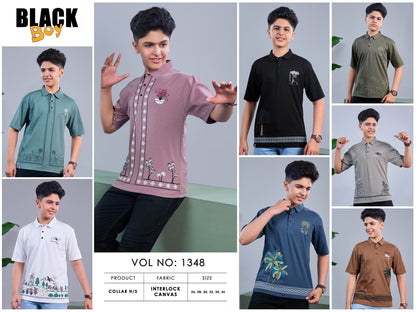 Vol 1348 Black Canvas Interlock Boys Tshirt Supplier India