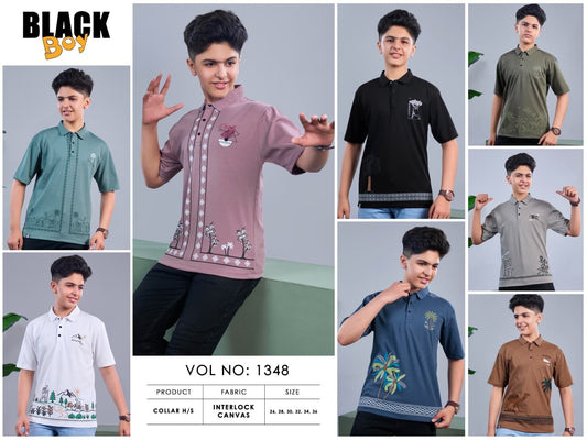 Vol 1348 Black Canvas Interlock Boys Tshirt Supplier India