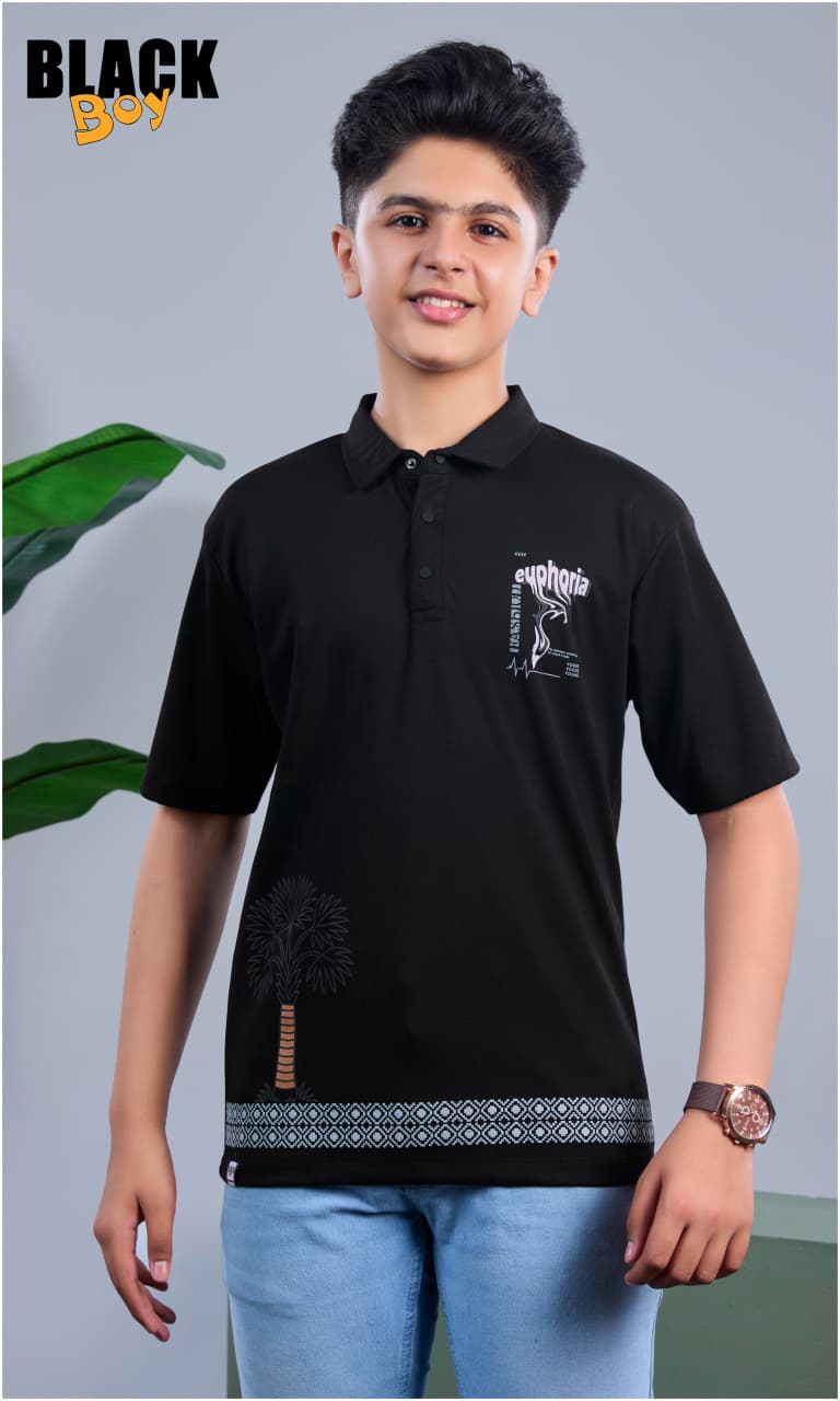 Vol 1348 Black Canvas Interlock Boys Tshirt Supplier India