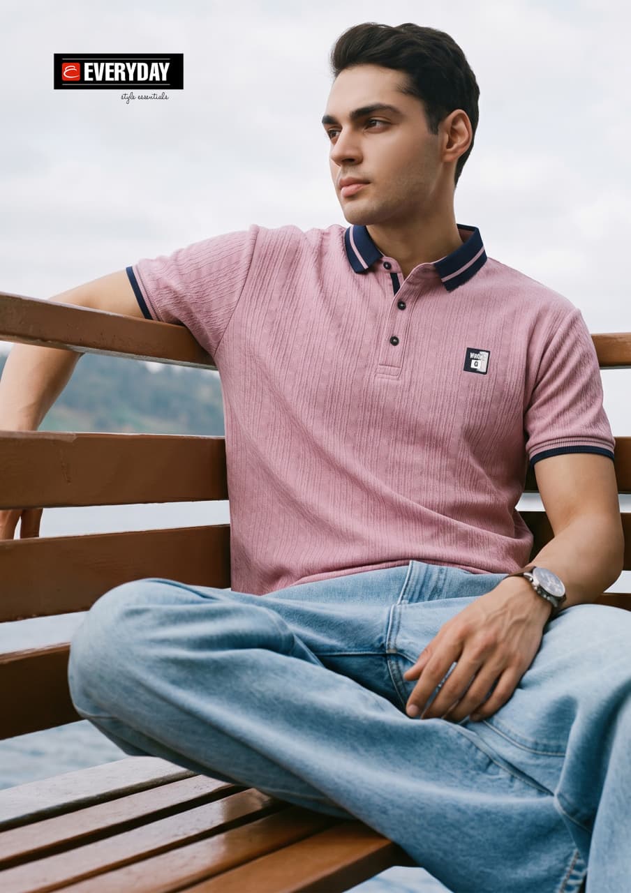 Vol 1382 Collar Style Everyday Jacquard Knit Mens Tshirts Wholesaler India