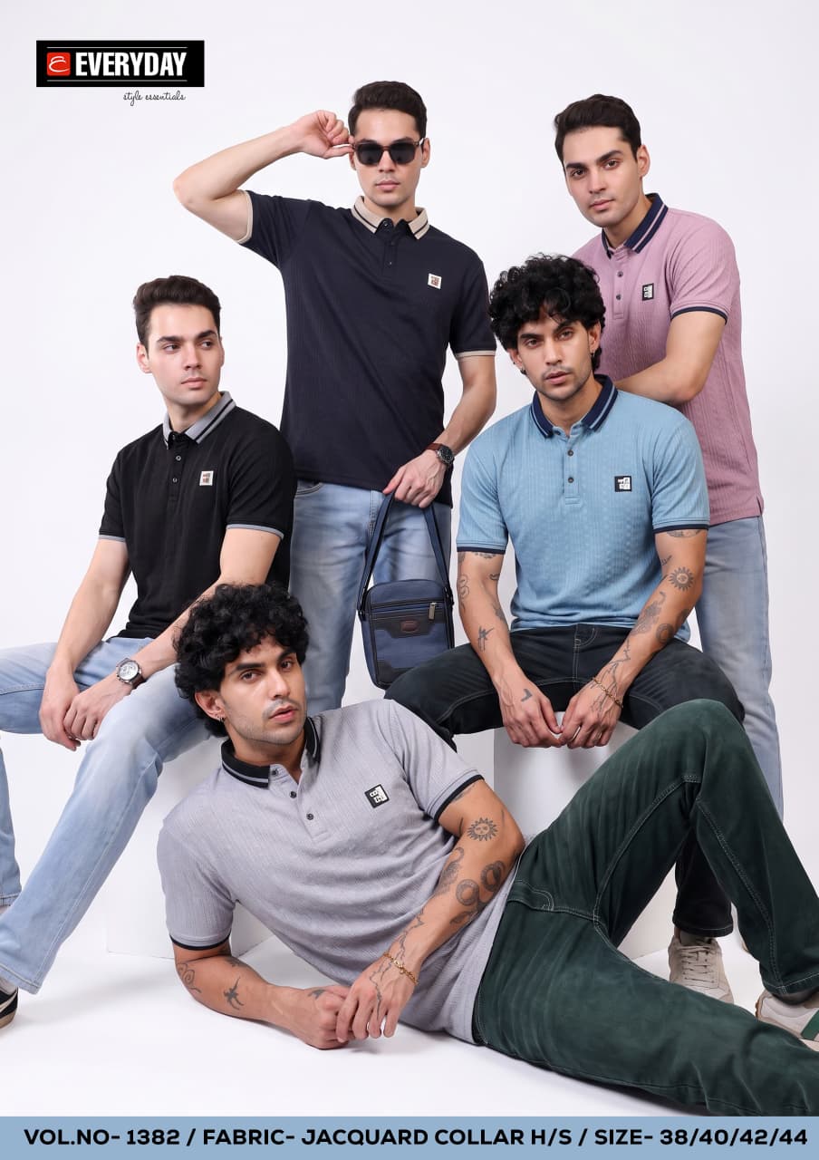 Vol 1382 Collar Style Everyday Jacquard Knit Mens Tshirts Wholesaler India