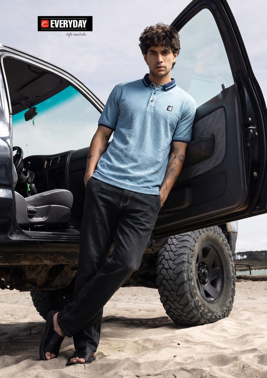 Vol 1382 Collar Style Everyday Jacquard Knit Mens Tshirts Wholesaler India