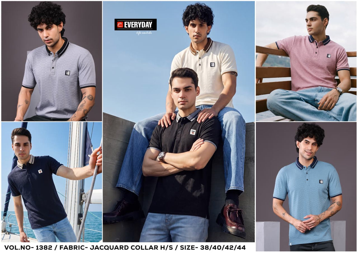 Vol 1382 Collar Style Everyday Jacquard Knit Mens Tshirts Wholesaler India
