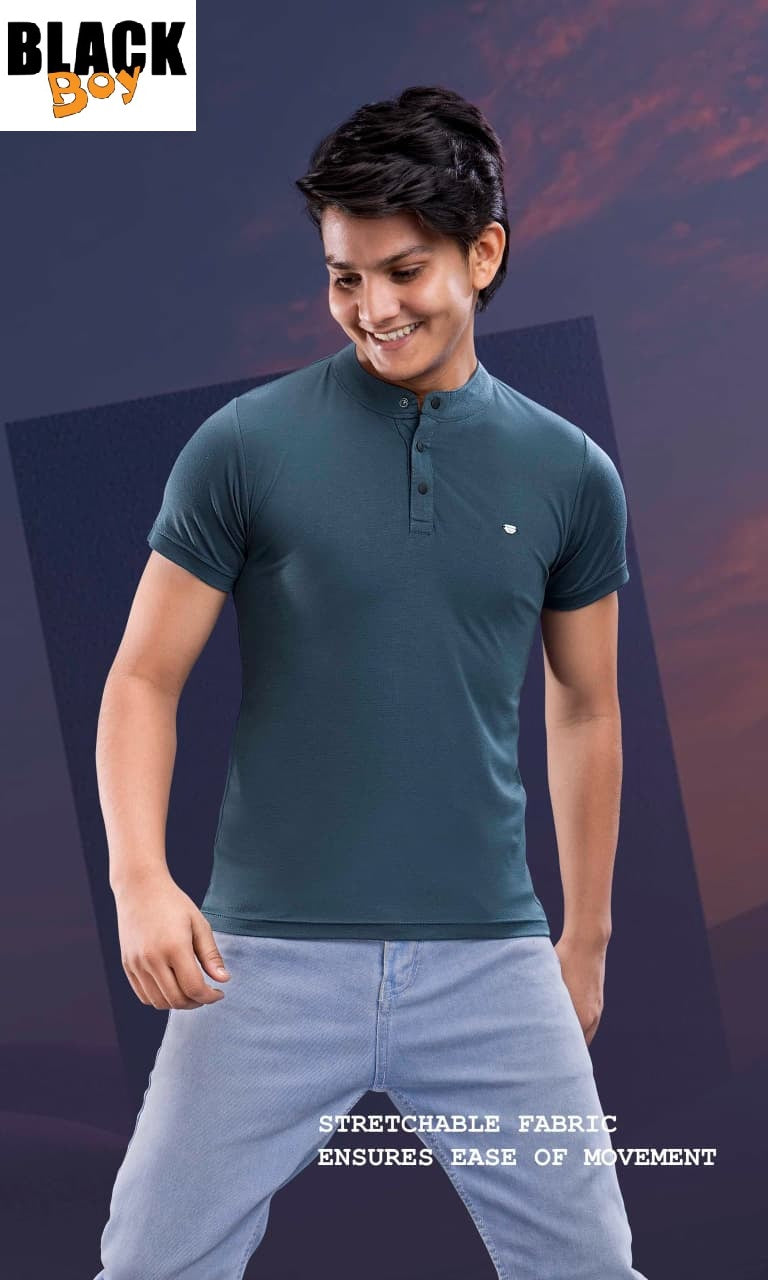 Vol 1388 Kurta Neck Black Tencil Lycra Boys Tshirt Manufacturer