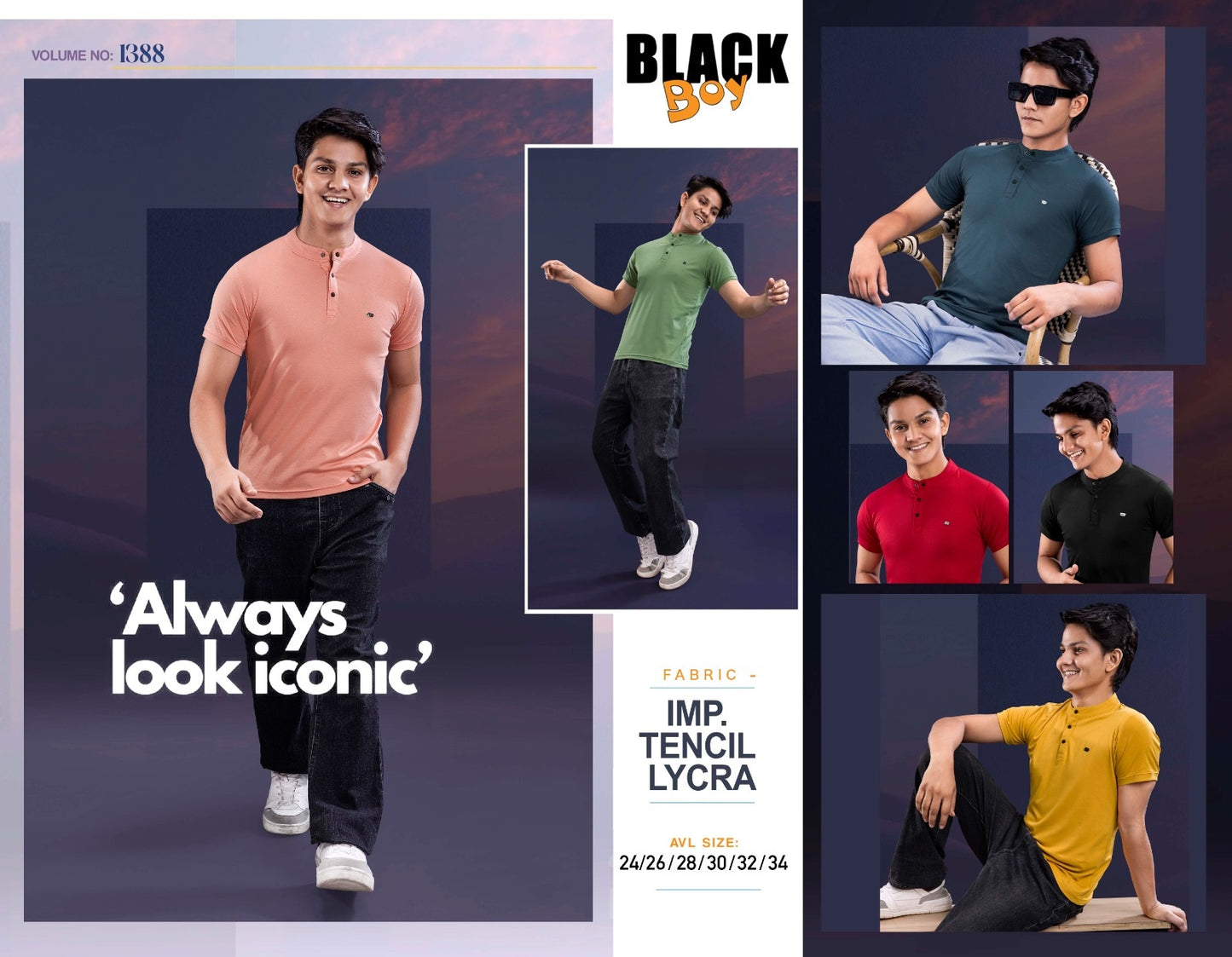 Vol 1388 Kurta Neck Black Tencil Lycra Boys Tshirt Manufacturer