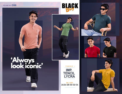 Vol 1388 Kurta Neck Black Tencil Lycra Boys Tshirt Manufacturer