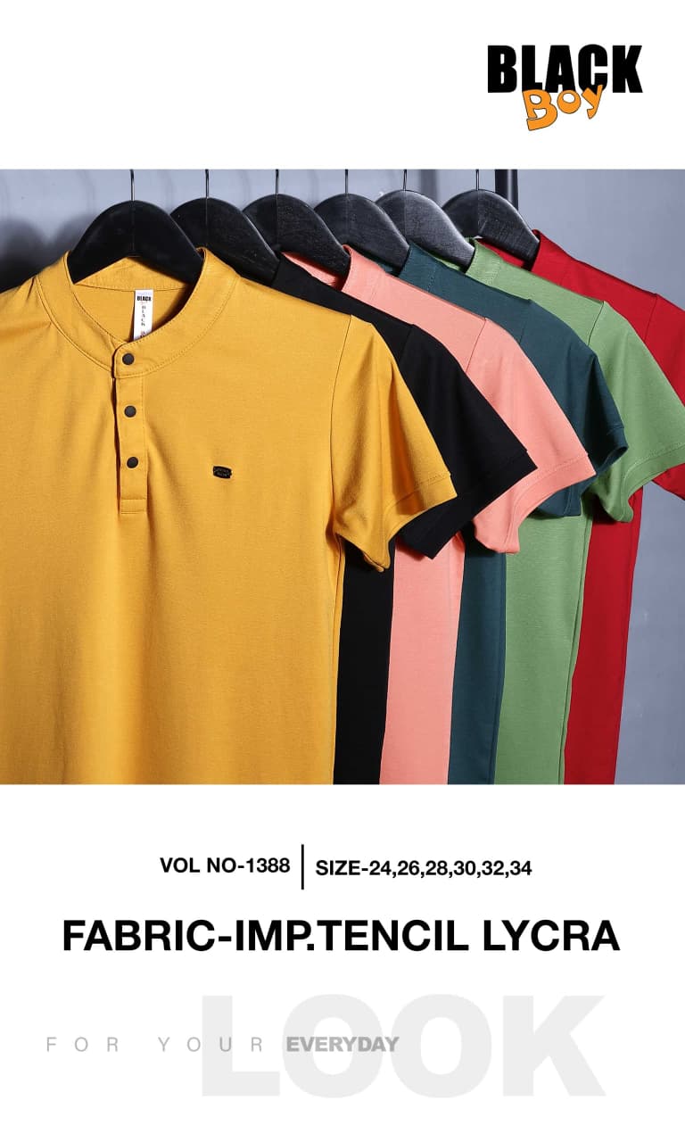 Vol 1388 Kurta Neck Black Tencil Lycra Boys Tshirt Manufacturer