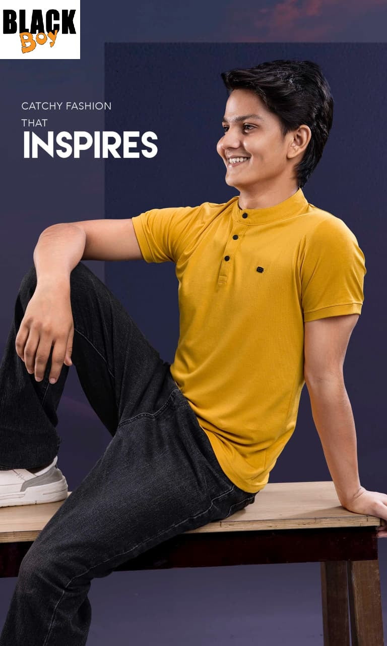 Vol 1388 Kurta Neck Black Tencil Lycra Boys Tshirt Manufacturer