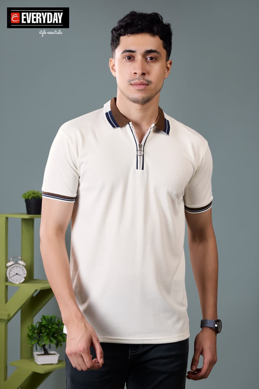 Vol 1394 Collar Zip Everyday Jacquard Knit Mens Tshirts Supplier Gujarat