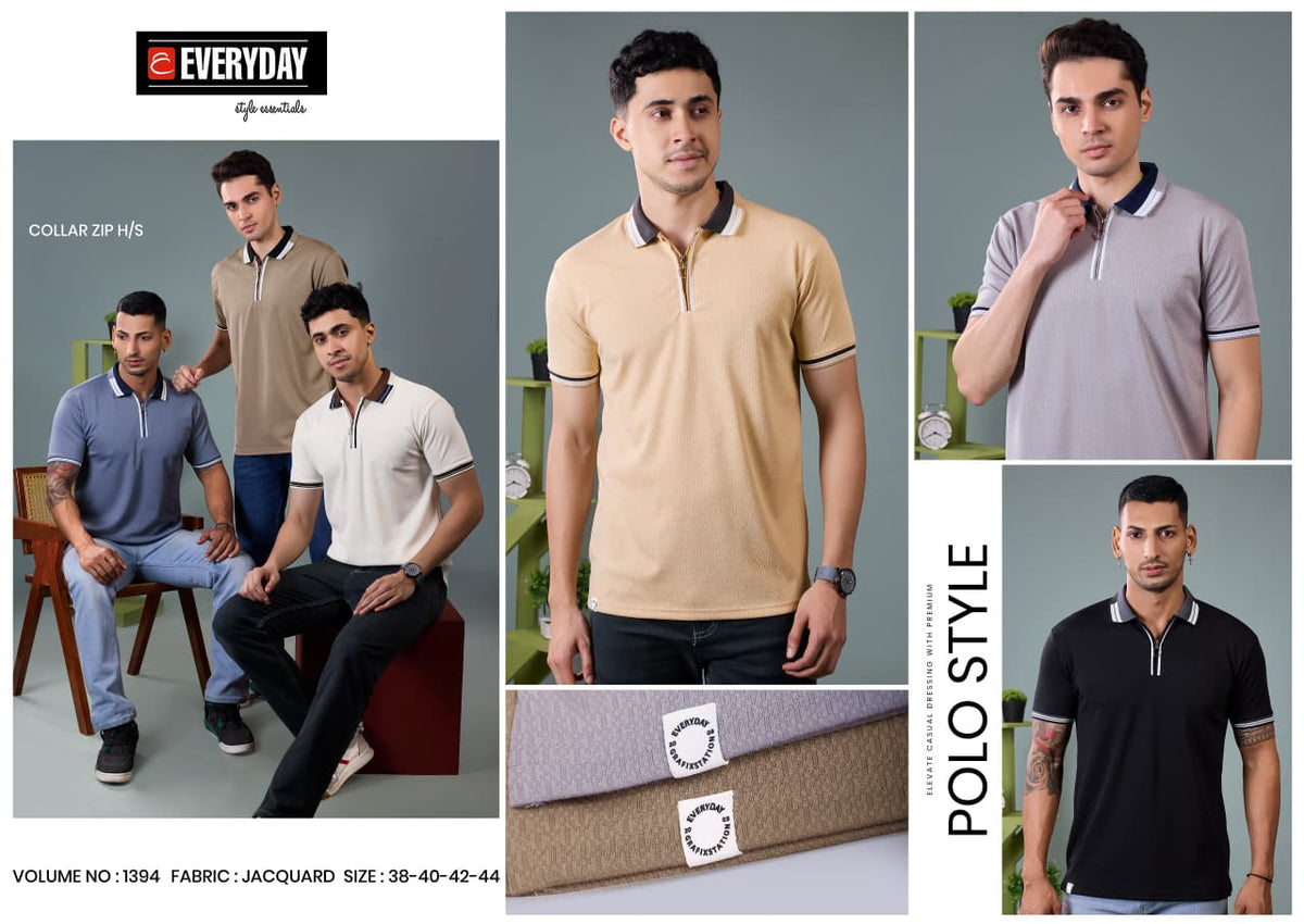Vol 1394 Collar Zip Everyday Jacquard Knit Mens Tshirts Supplier Gujarat