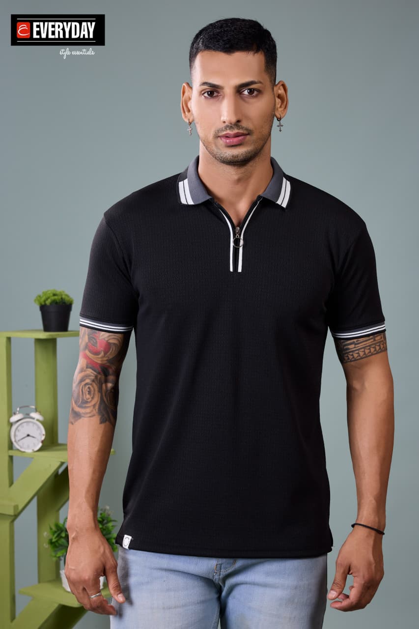 Vol 1394 Collar Zip Everyday Jacquard Knit Mens Tshirts Supplier Gujarat