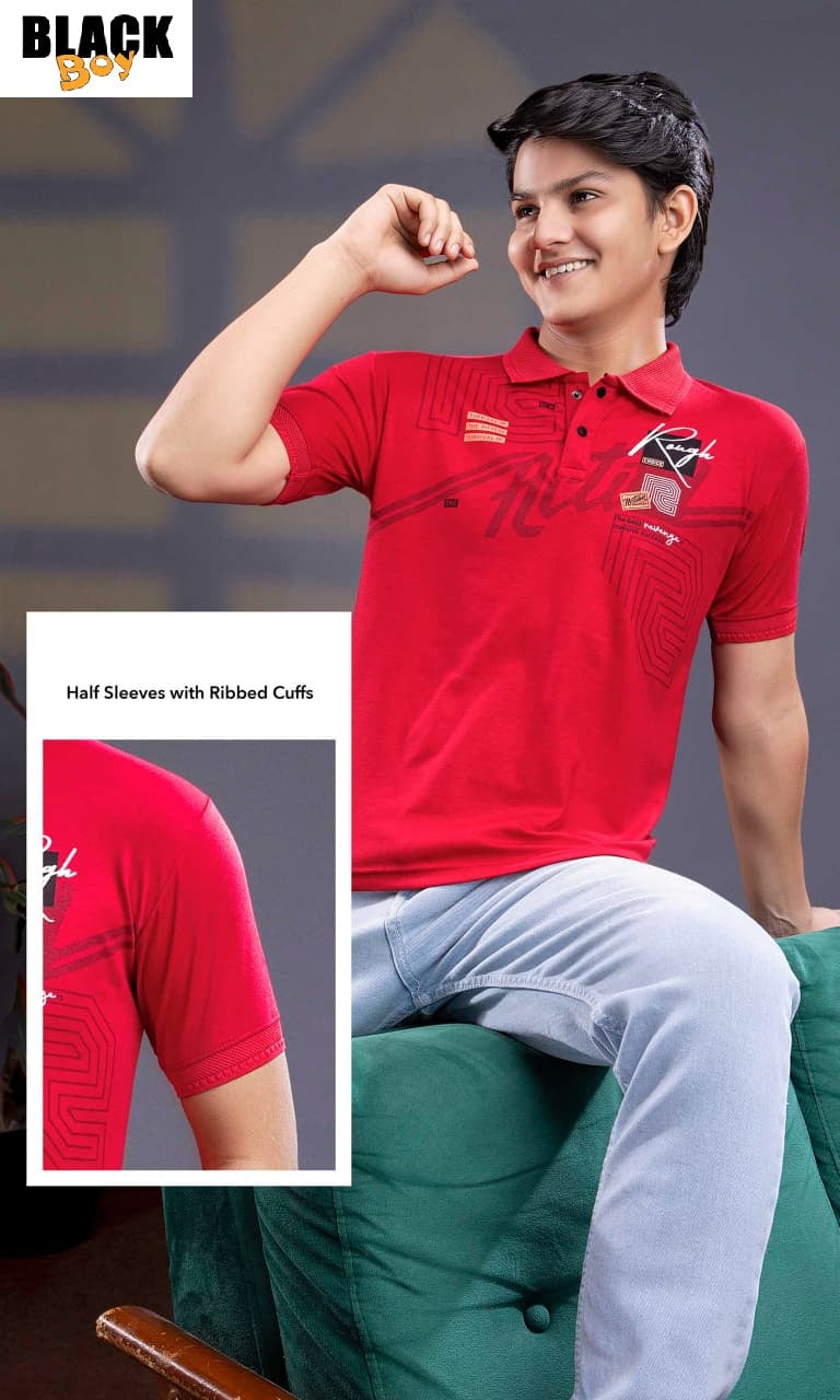 Vol 1401 Collar Style Black Tencil Lycra Boys Tshirt Exporter