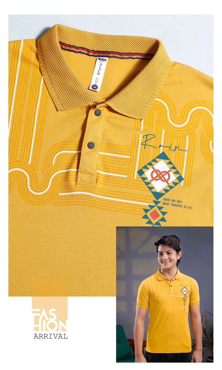 Vol 1401 Collar Style Black Tencil Lycra Boys Tshirt Exporter