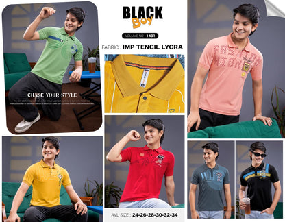 Vol 1401 Collar Style Black Tencil Lycra Boys Tshirt Exporter