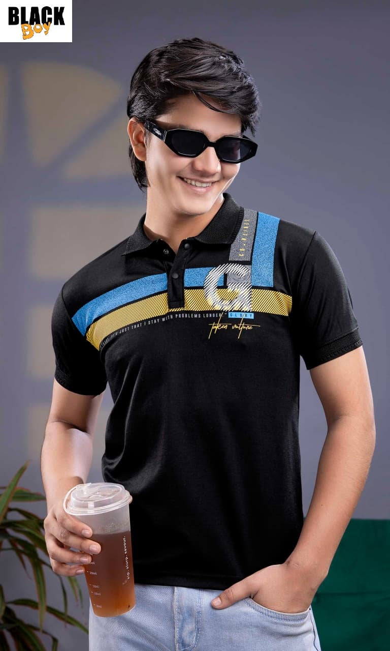 Vol 1401 Collar Style Black Tencil Lycra Boys Tshirt Exporter