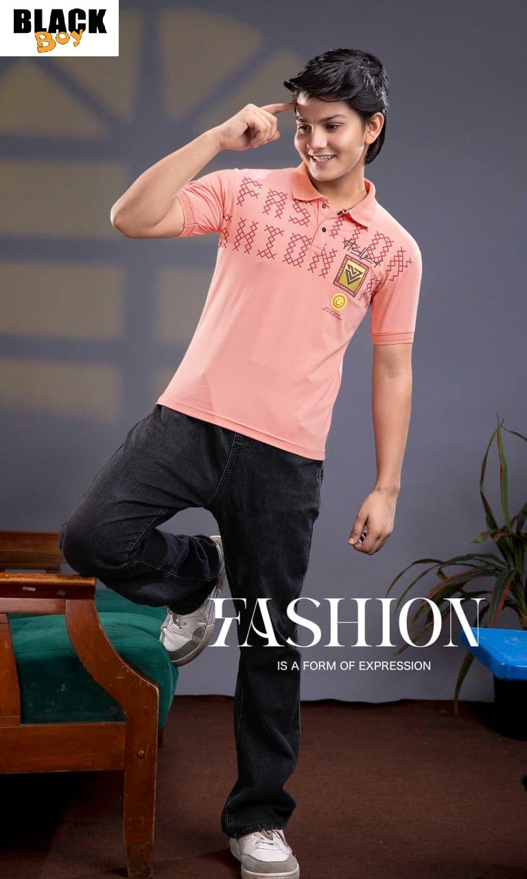 Vol 1401 Collar Style Black Tencil Lycra Boys Tshirt Exporter