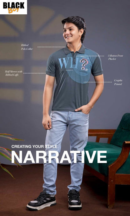 Vol 1401 Collar Style Black Tencil Lycra Boys Tshirt Exporter