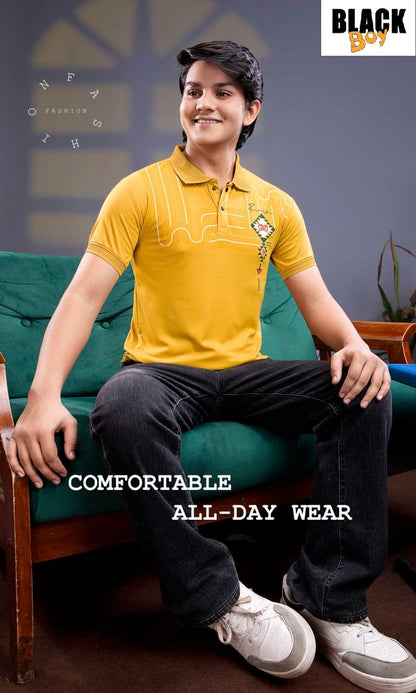 Vol 1401 Collar Style Black Tencil Lycra Boys Tshirt Exporter