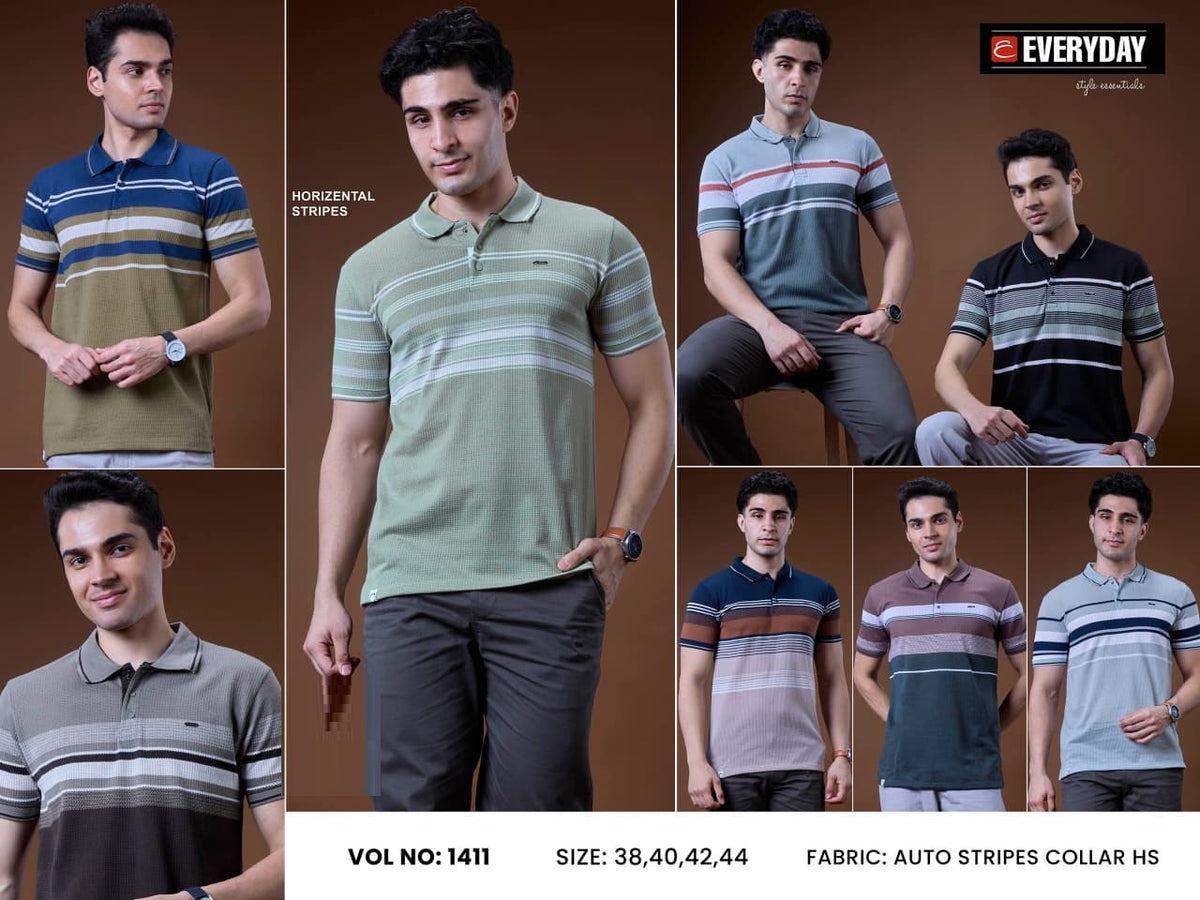 Vol 1411 Collar Everyday Auto Stripes Mens Tshirts Wholesale Price