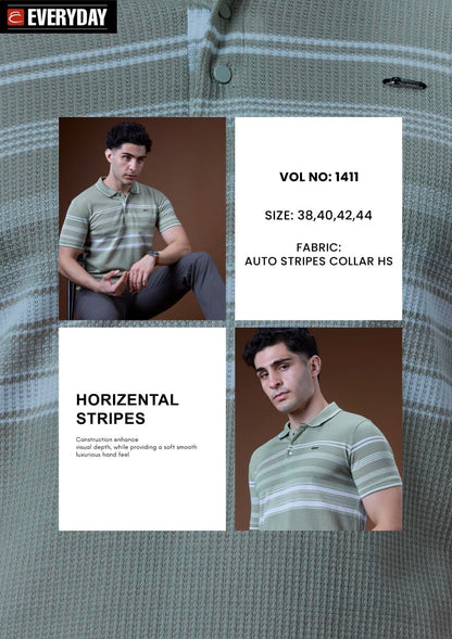 Vol 1411 Collar Everyday Auto Stripes Mens Tshirts Wholesale Price