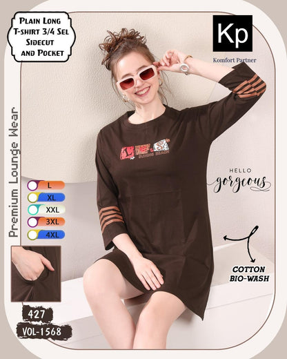 Vol 1568 Kp Cotton Biowashed Women Long Tshirt Supplier Gujarat