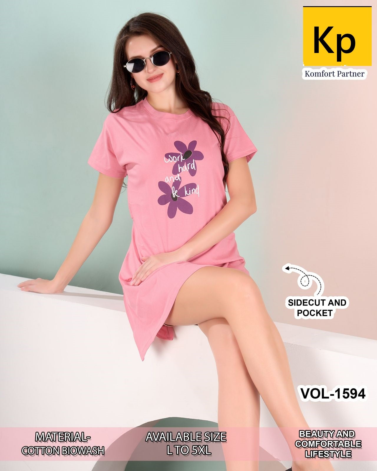 Vol 1594 Kp Cotton Biowashed Women Long Tshirt Exporter