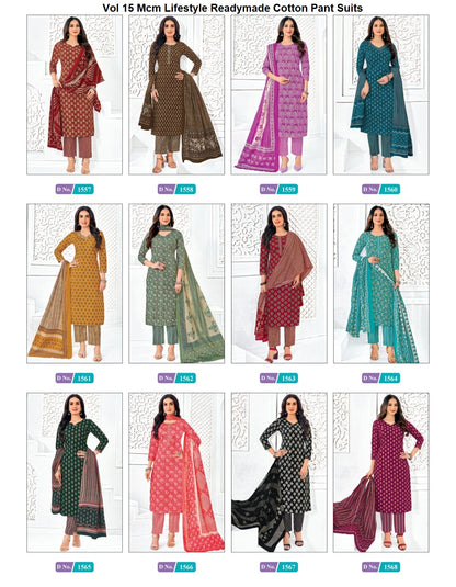 Vol 15 Mcm Lifestyle Readymade Cotton Pant Suits Wholesaler Ahmedabad