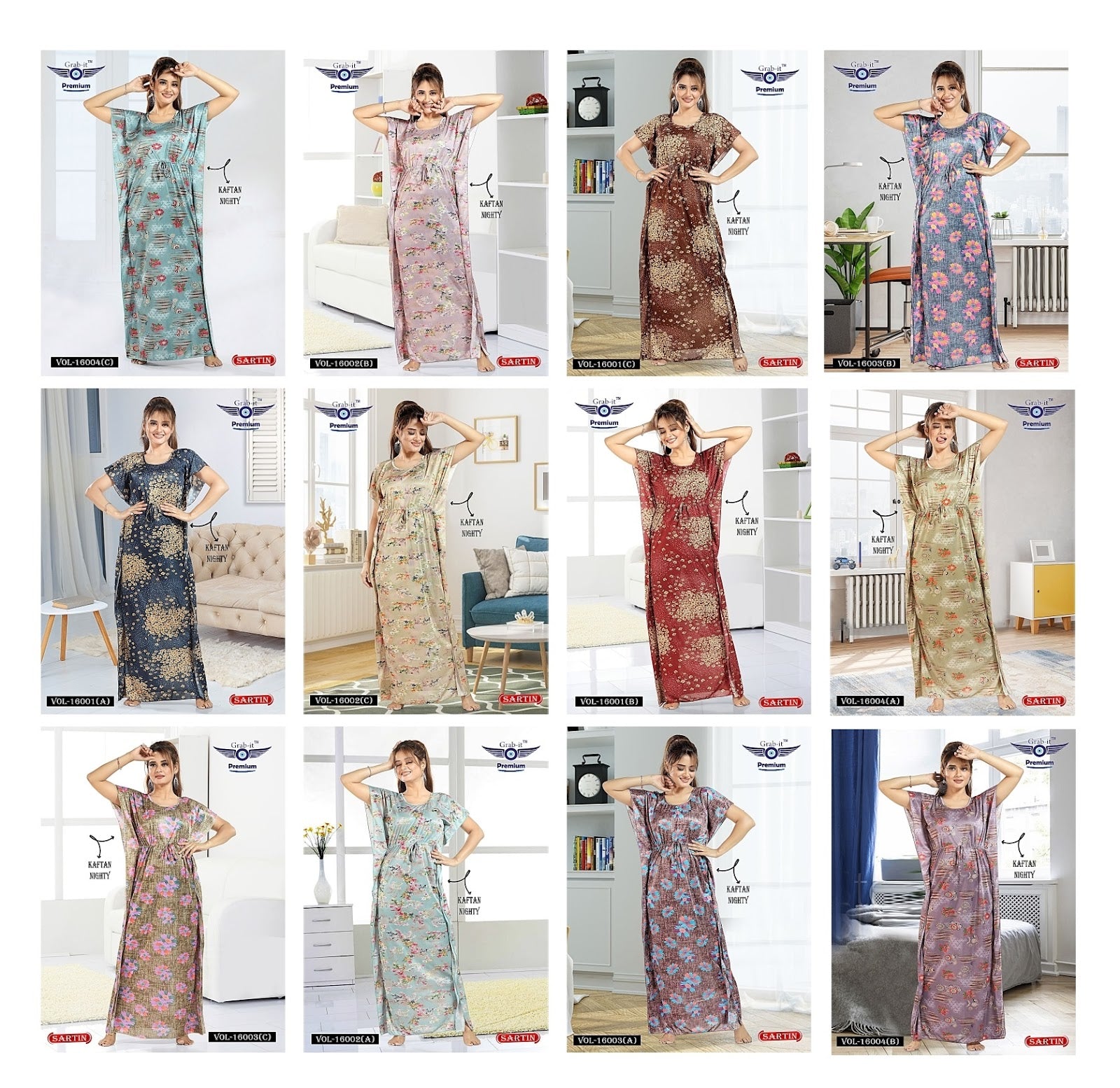 Vol 16001 Grab It Sartin Kaftan Nighty Wholesaler Gujarat