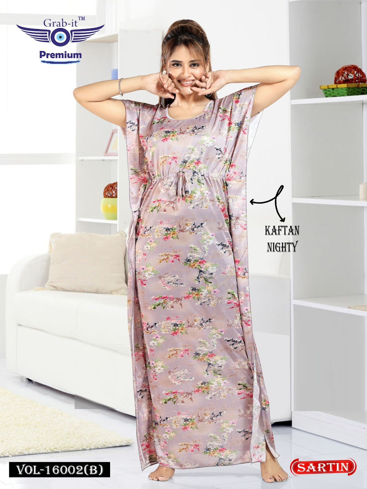 Vol 16001 Grab It Sartin Kaftan Nighty Wholesaler Gujarat