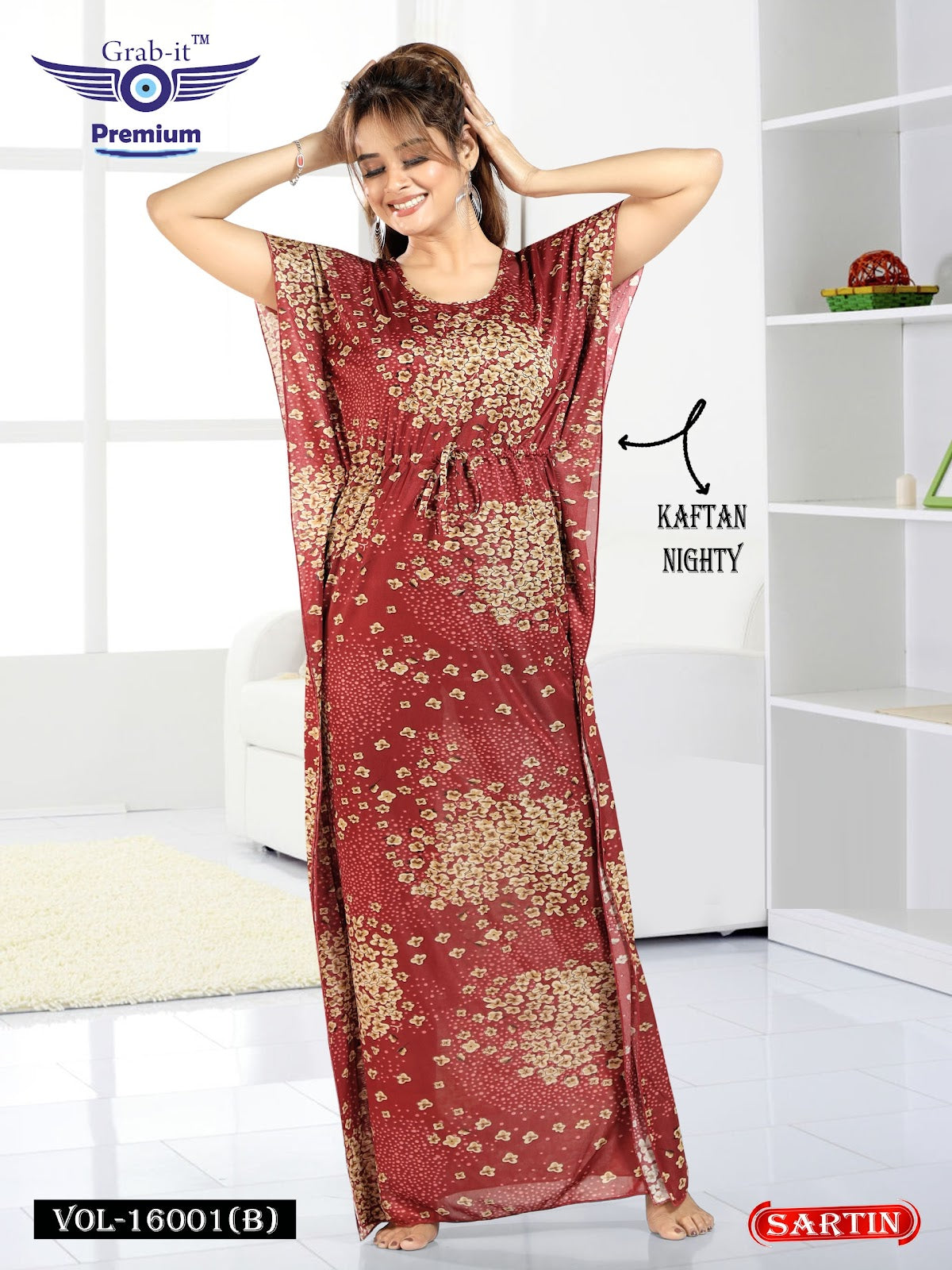 Vol 16001 Grab It Sartin Kaftan Nighty Wholesaler Gujarat