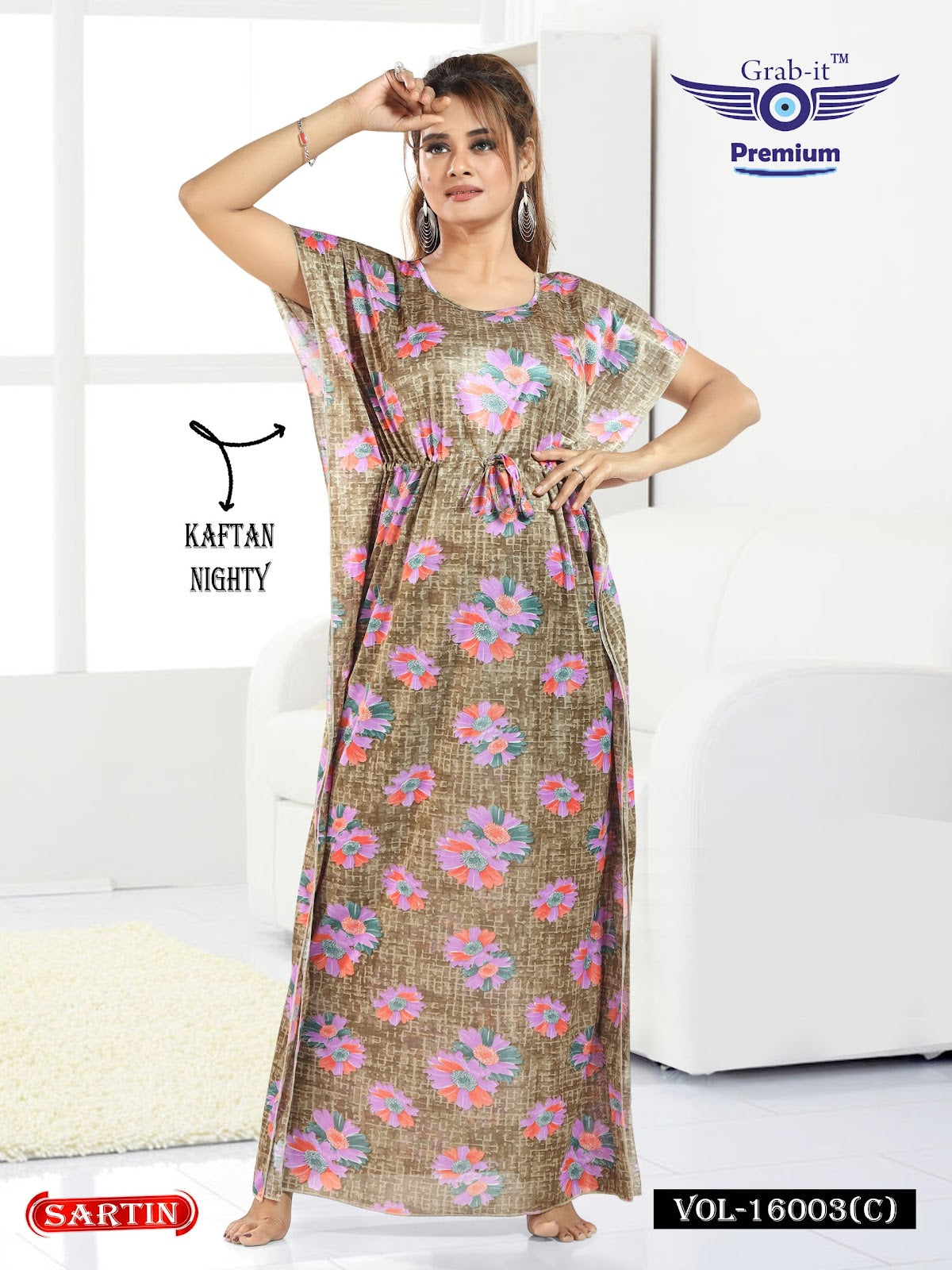 Vol 16001 Grab It Sartin Kaftan Nighty Wholesaler Gujarat