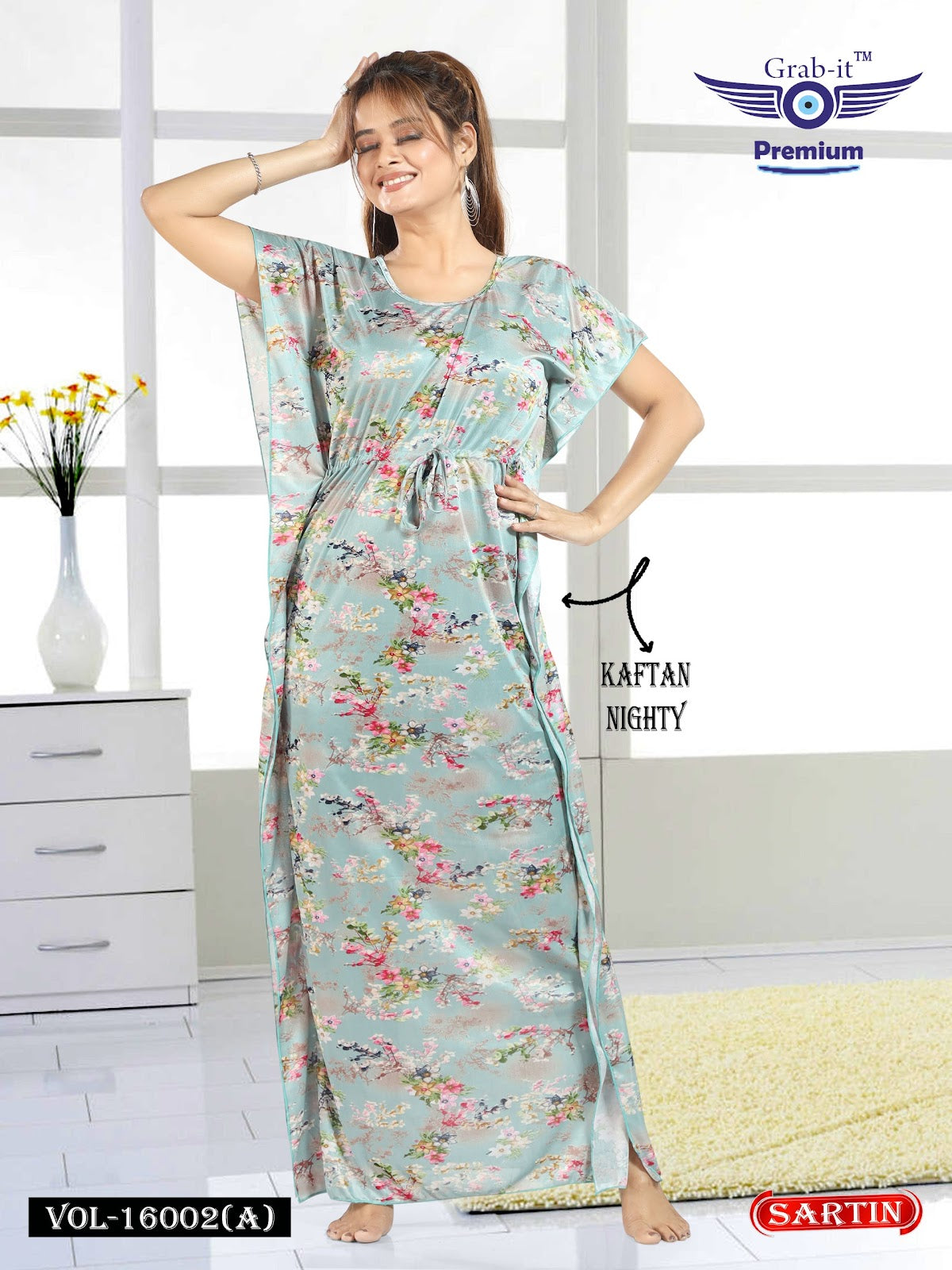 Vol 16001 Grab It Sartin Kaftan Nighty Wholesaler Gujarat