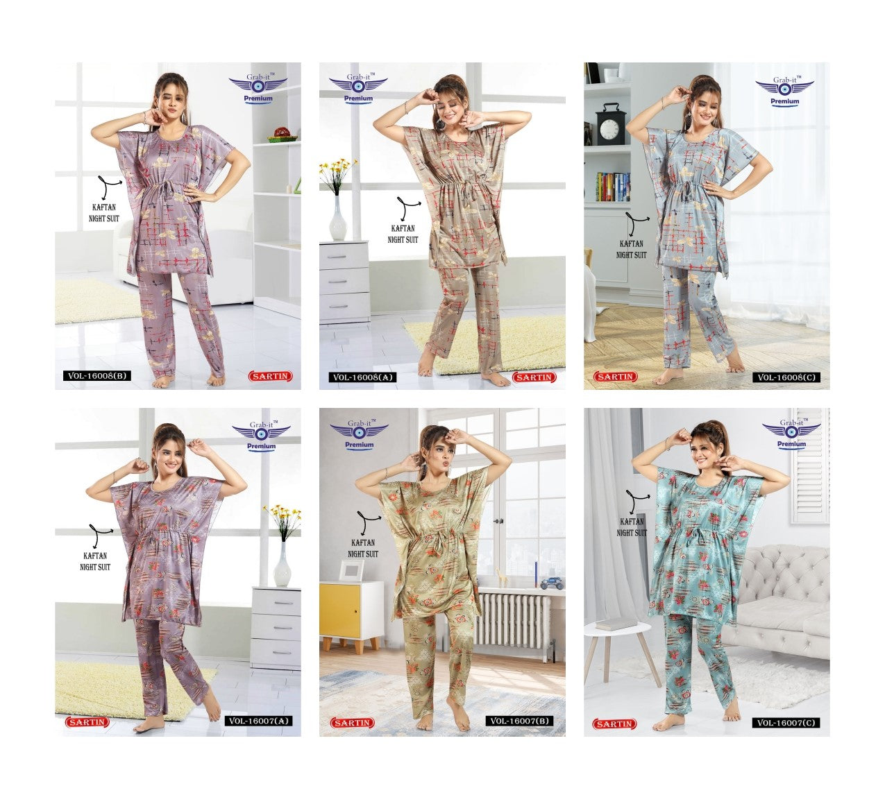 Vol 16007-16008 Grab It Sartin Kaftan Night Suits Wholesaler Gujarat