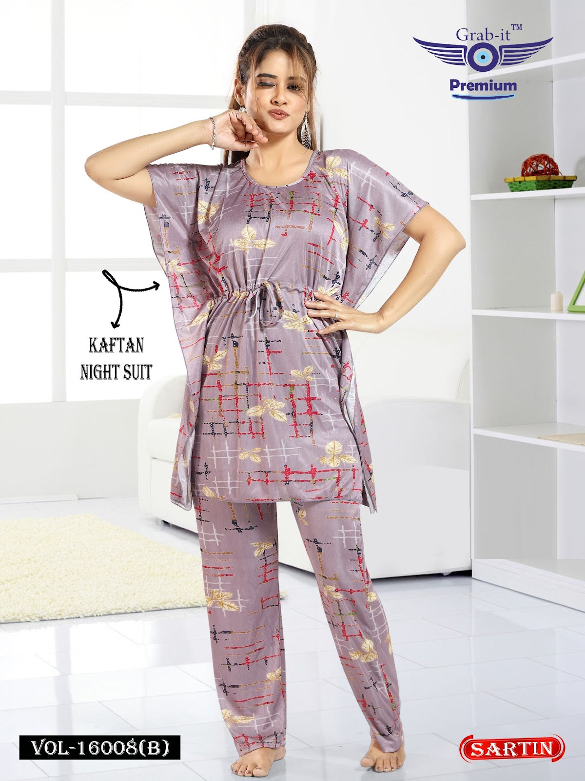Vol 16007-16008 Grab It Sartin Kaftan Night Suits Wholesaler Gujarat