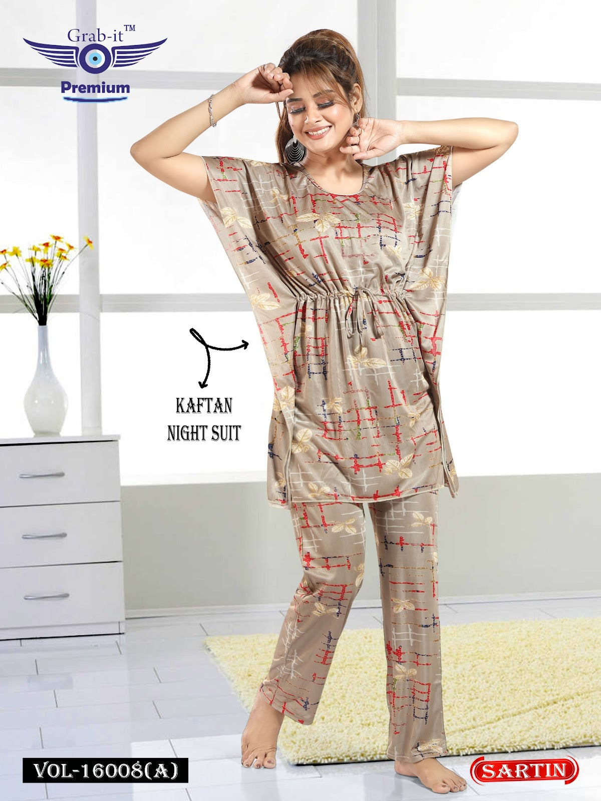 Vol 16007-16008 Grab It Sartin Kaftan Night Suits Wholesaler Gujarat