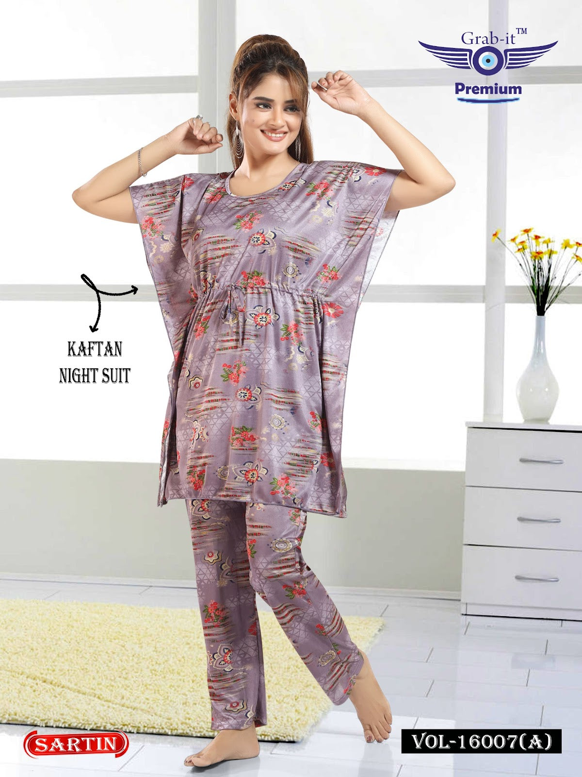 Vol 16007-16008 Grab It Sartin Kaftan Night Suits Wholesaler Gujarat